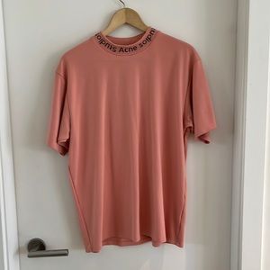 Acne Studios Pink Logo Collar T-Shirt